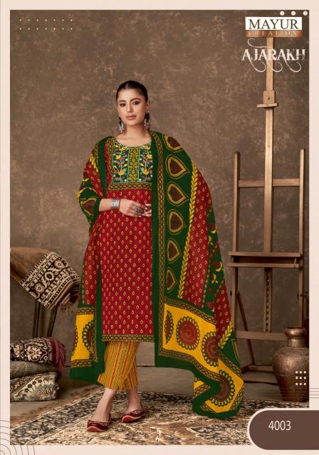 Mayur Ajarakh Vol 4 Cotton Printed Kurti Bottom With Dupatta