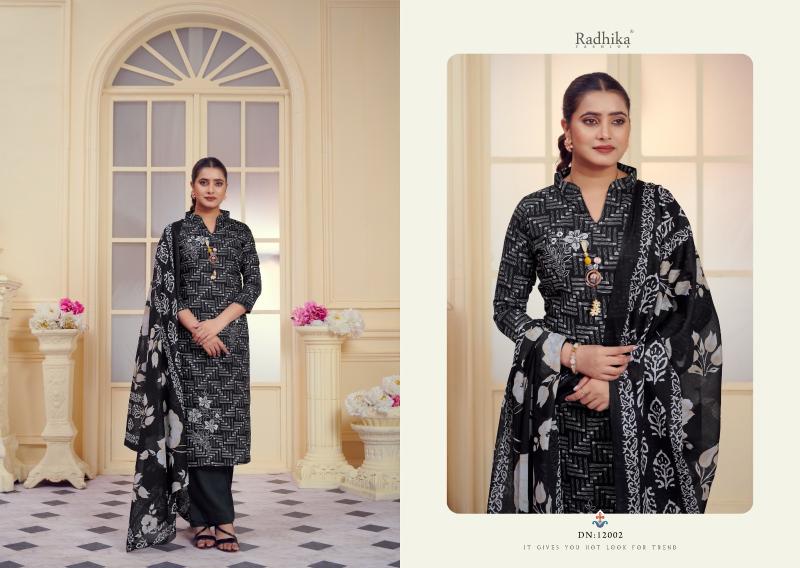 Radhika Azara All Black Cotton Dress Material Collection