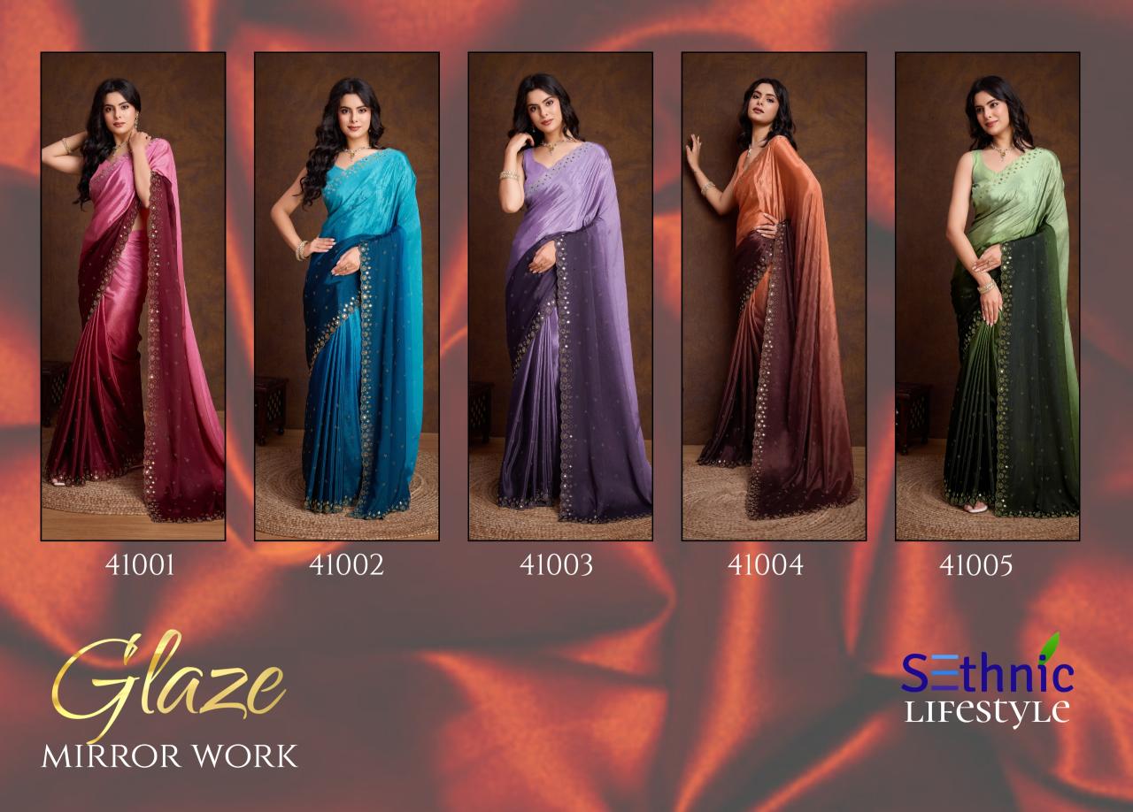 Sethnic Glaze Fancy Two Tone Shaded Chinnon Saree