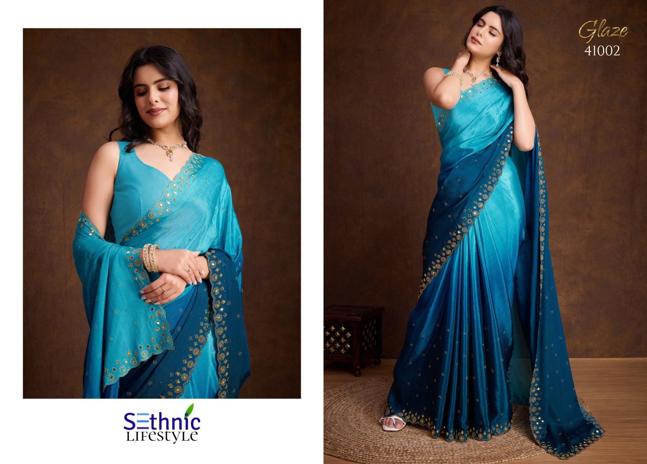 Sethnic Glaze Fancy Two Tone Shaded Chinnon Saree