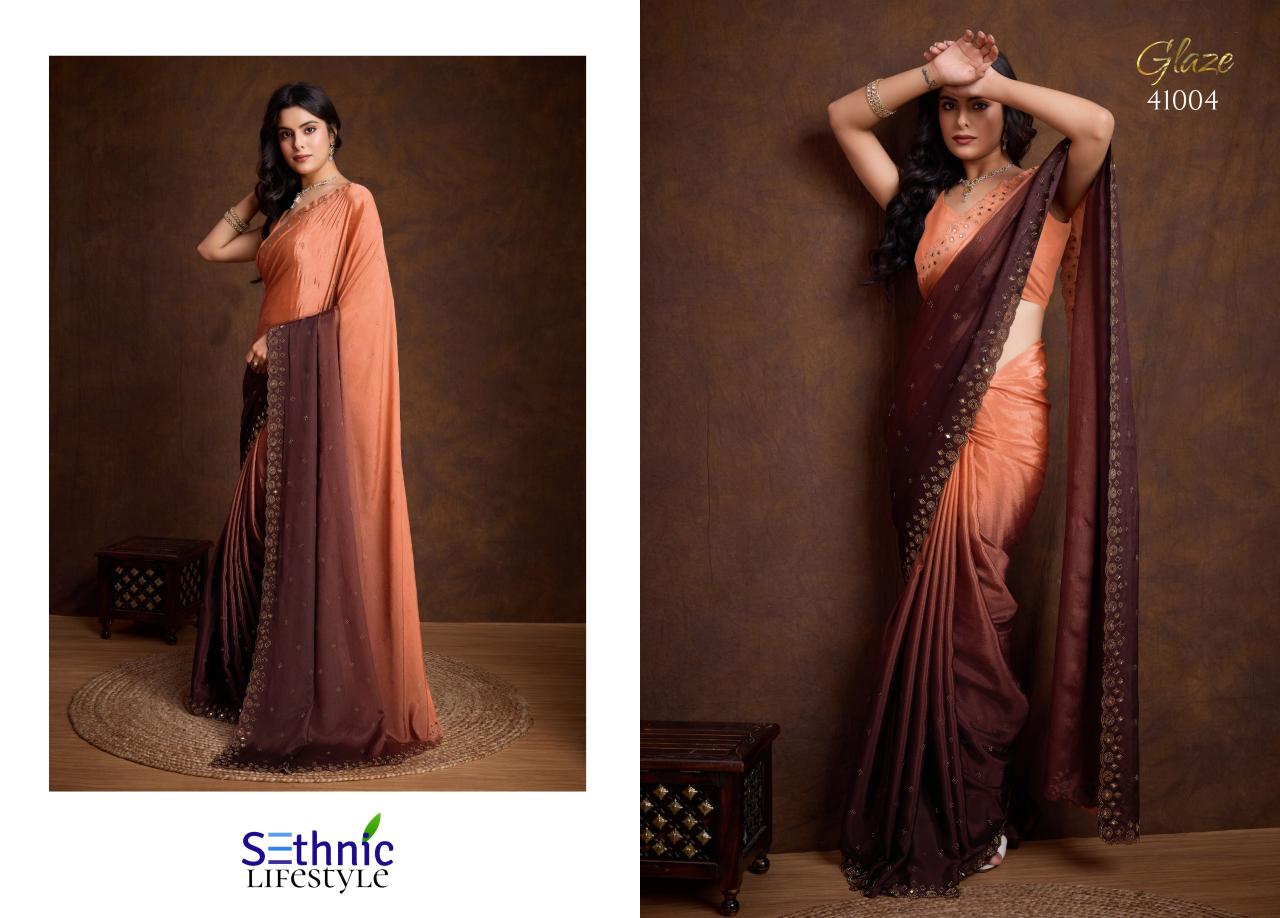 Sethnic Glaze Fancy Two Tone Shaded Chinnon Saree