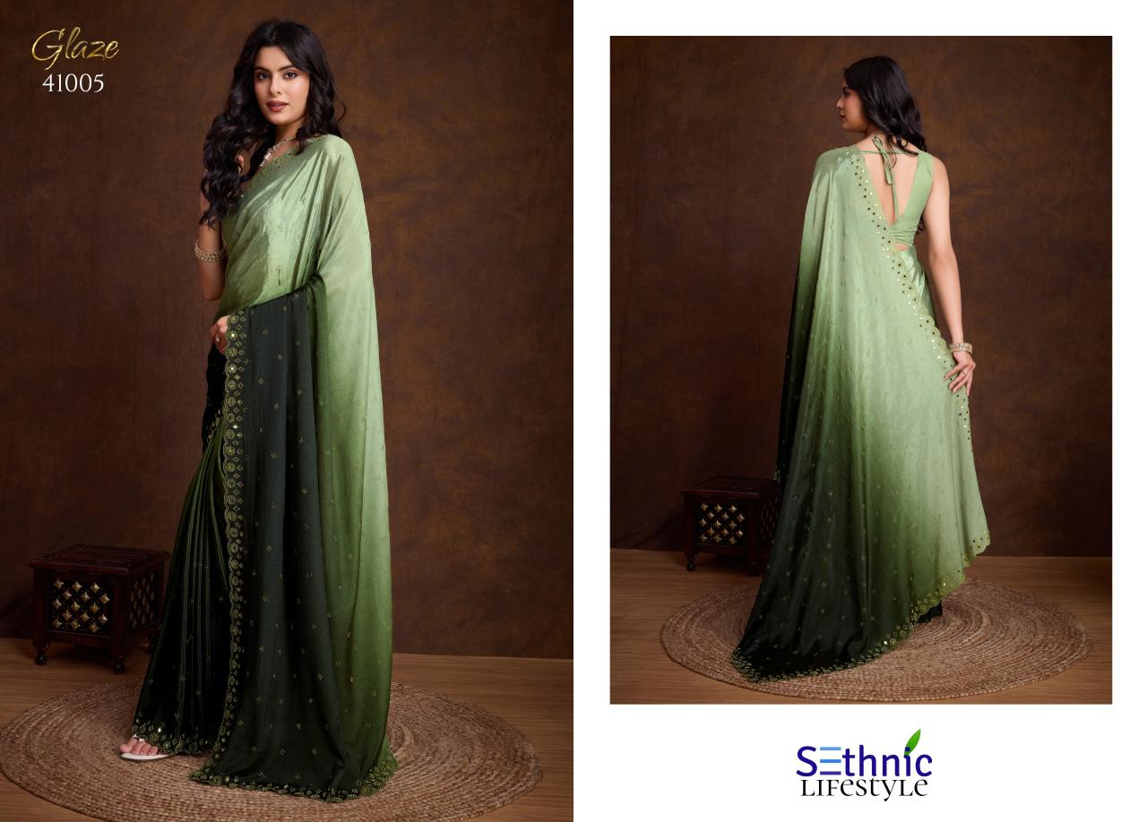 Sethnic Glaze Fancy Two Tone Shaded Chinnon Saree