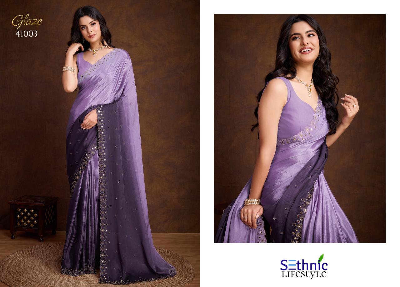 Sethnic Glaze Fancy Two Tone Shaded Chinnon Saree