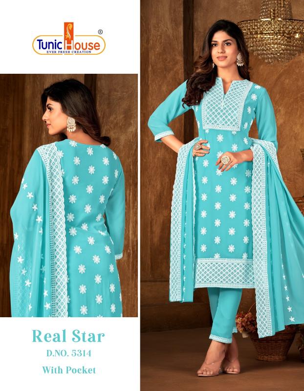 Tunic House Real Star Designer Georgette Kurti Bottom With Dupatta