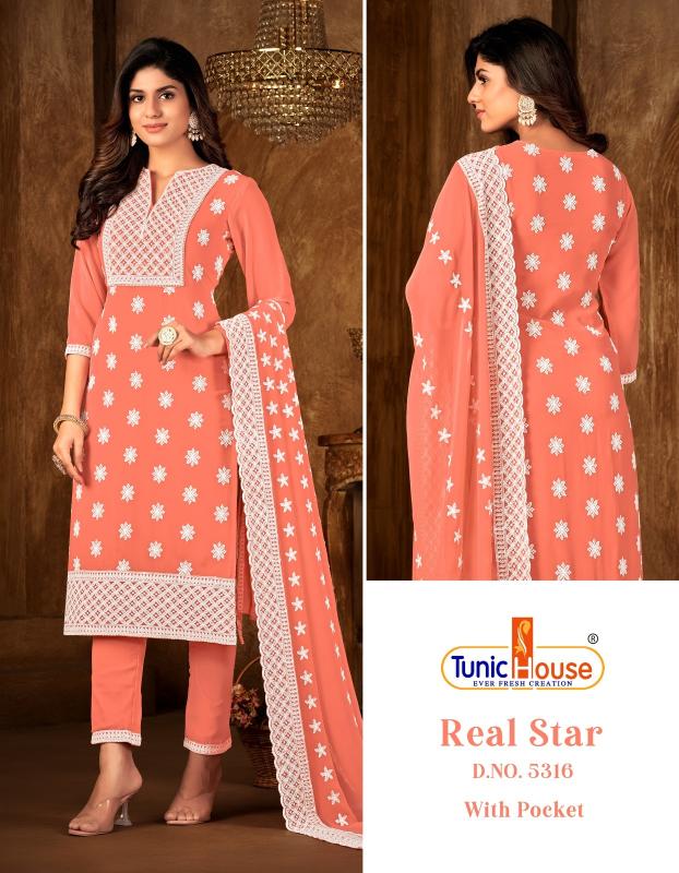 Tunic House Real Star Designer Georgette Kurti Bottom With Dupatta