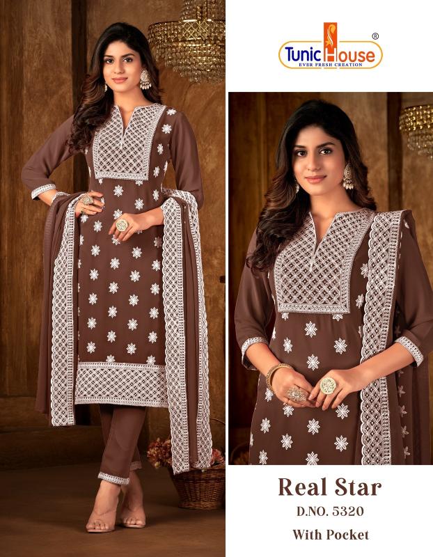 Tunic House Real Star Designer Georgette Kurti Bottom With Dupatta