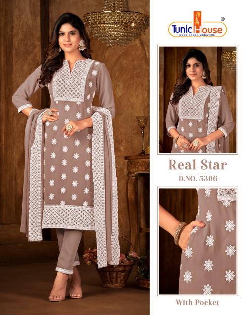 Tunic House Real Star Designer Georgette Kurti Bottom With Dupatta