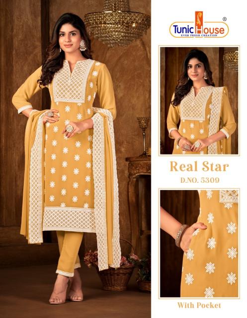 Tunic House Real Star Designer Georgette Kurti Bottom With Dupatta