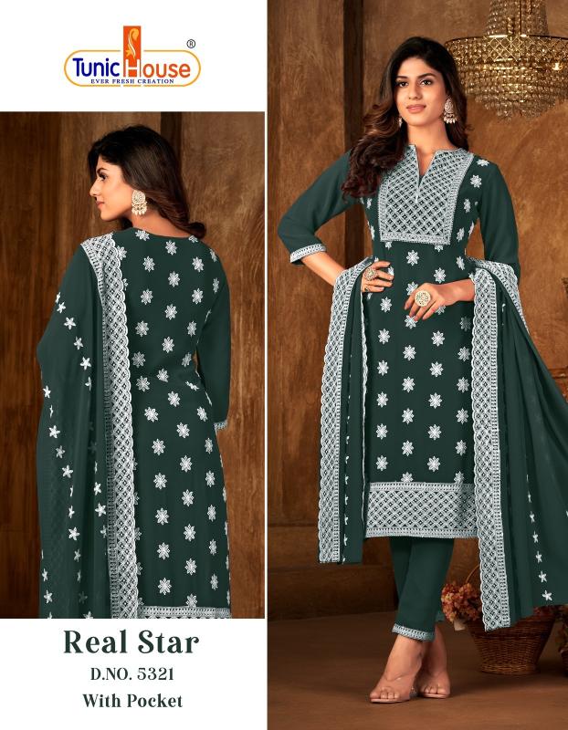 Tunic House Real Star Designer Georgette Kurti Bottom With Dupatta