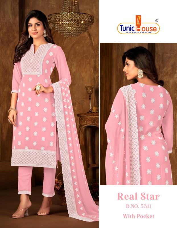 Tunic House Real Star Designer Georgette Kurti Bottom With Dupatta