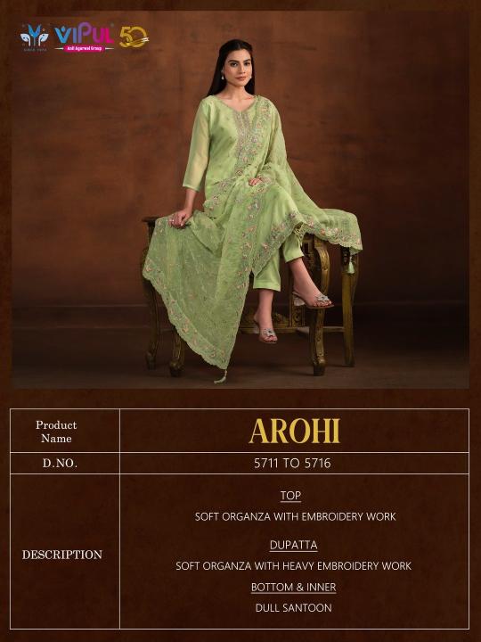 Vipul Arohi Organza Designer Salwar Suits Collection