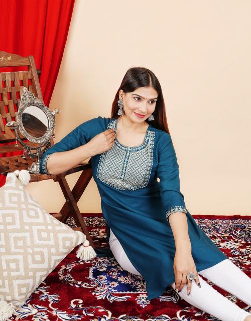 Yoke 02 Rayon Embroidered Straight Kurti Collection