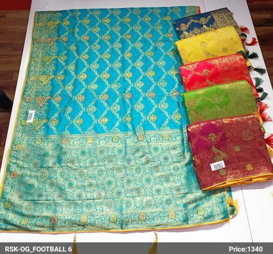 FOOTBALL 6 DOLA SILK SAREE WITH SHIROSKI WORK SET OF 6 PCS