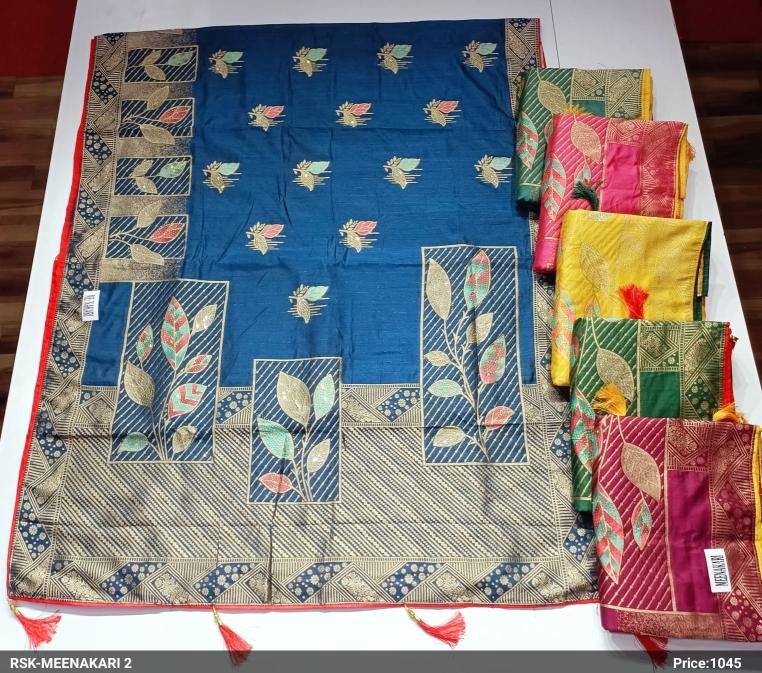 MEENAKARI 2 DOLA SILK SAREE WITH SHIROSKI WORK SET OF 6 PCS