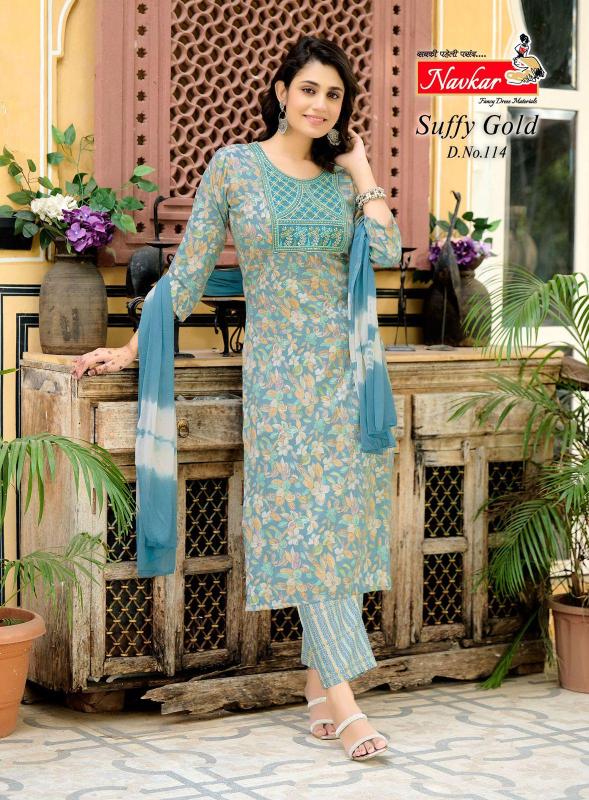 Navkar Suffy Gold 11 Rayon Foil Printed Kurti Bottom With Dupatta