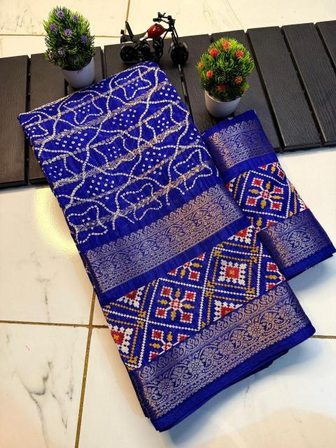 Party Wear Patola Print Cotton Silk Saree with Jari Weaving Border