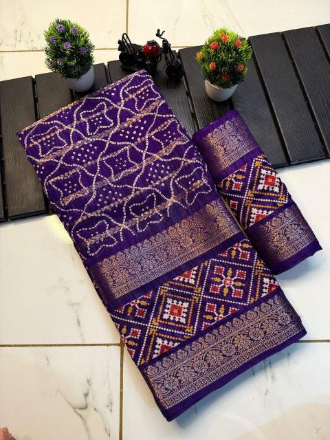 Party Wear Patola Print Cotton Silk Saree with Jari Weaving Border