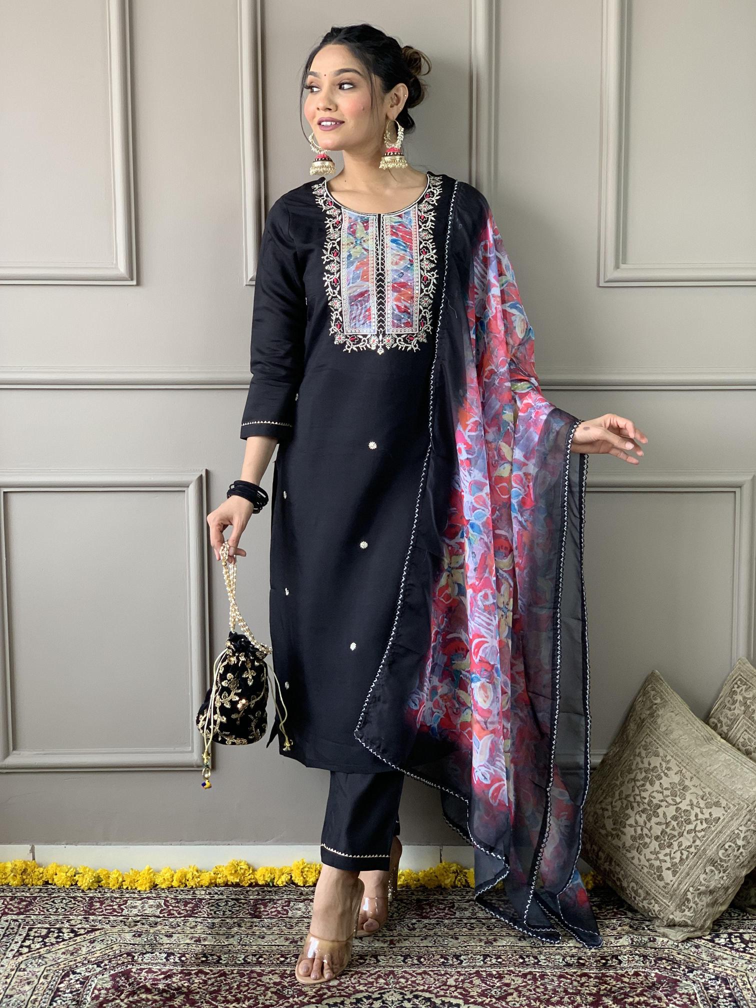 Sku 543 Black Rayon Slub Kurti Bottom With Dupatta