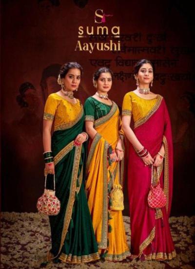 Suma Aayushi Designer 4001 TO 4009 Occasion Wear Heavy Blooming Sarees collection