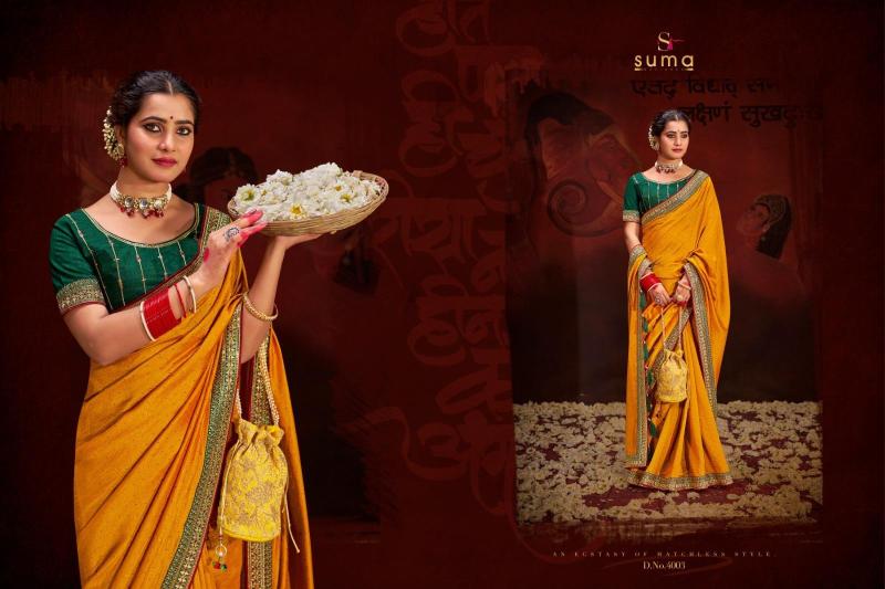 Suma Aayushi Designer 4001 TO 4009 Occasion Wear Heavy Blooming Sarees collection