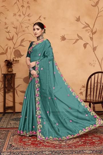 Wedding Wear Double Sequences Embroidery Work Jimmy Chhoo Saree with Un Stitched Blouse