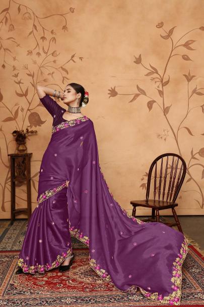 Wedding Wear Double Sequences Embroidery Work Jimmy Chhoo Saree with Un Stitched Blouse