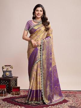 Wedding Wear Heavy Jari Weaving Worked Kanjivaram Silk Saree with Un Stitched Blouse