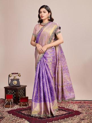 Wedding Wear Heavy Jari Weaving Worked Kanjivaram Silk Saree with Un Stitched Blouse