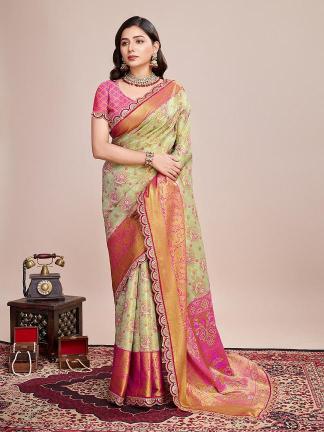 Wedding Wear Heavy Jari Weaving Worked Kanjivaram Silk Saree with Un Stitched Blouse