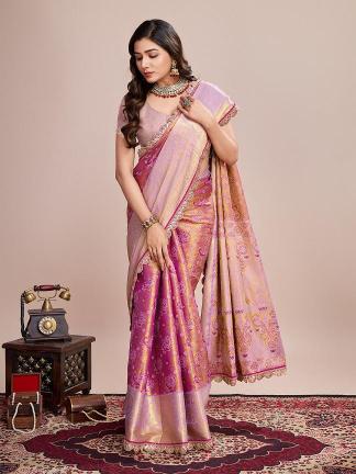 Wedding Wear Heavy Jari Weaving Worked Kanjivaram Silk Saree with Un Stitched Blouse